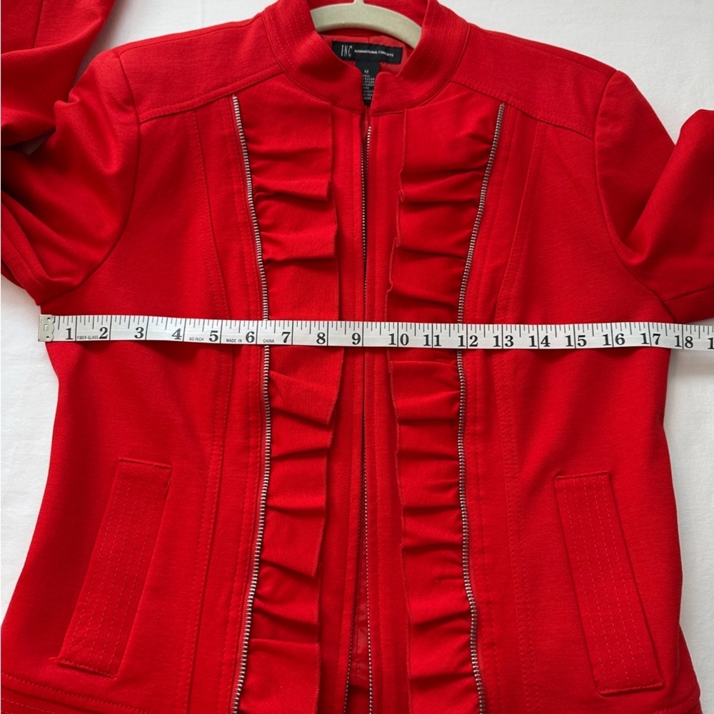 INC Red Ruffled Front Zip Jacket‎ M - Picture 9 of 10